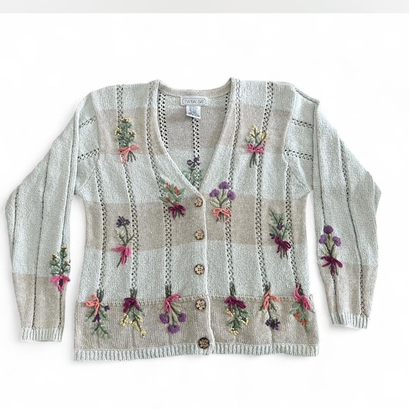 Mandal Bay Sweaters - Mandal Bay Pastel Embroidered Cardigan